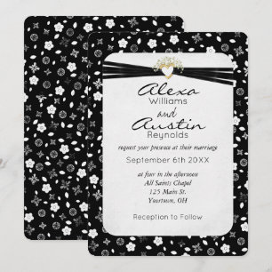 Invitación Cinta Boda negra en el corazón dorado