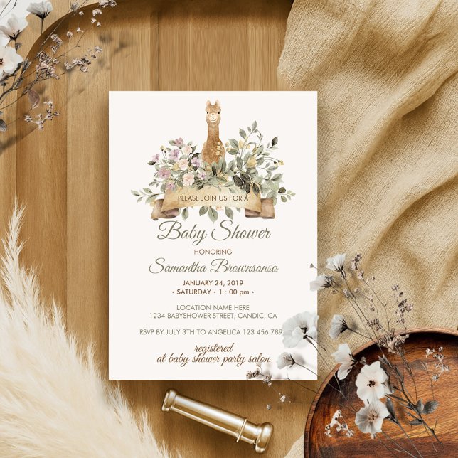 Invitación Cinta Botánica Cute Alpaca Baby Shower (Subido por el creador)