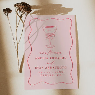 Invitación Cinta Bow Elegante Moderno Guardar La Fecha