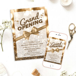 Invitación Cinta Brillante Dorada Corte de Cinta Gran Apertur