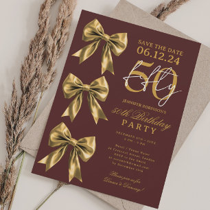 Invitación Cinta Coqueta Dorada Guardar Fecha Cumpleaños 50 B