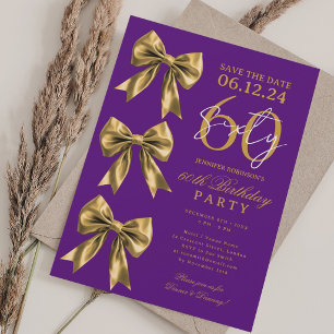Invitación Cinta Coqueta Dorada Guardar Fecha Cumpleaños 60
