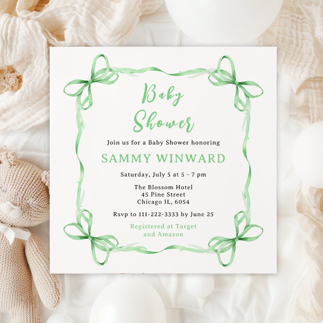 Invitación Cinta Coqueta Verde Baby Shower (Subido por el creador)