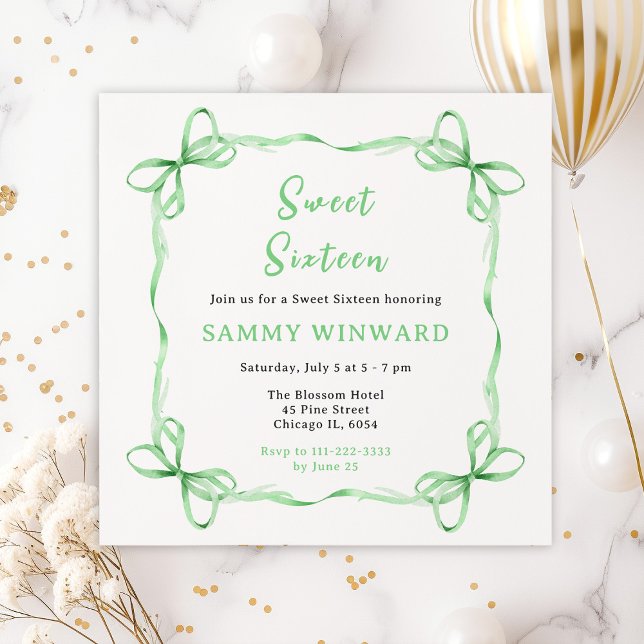 Invitación Cinta Coqueta Verde Dulces Dieciséis (Subido por el creador)
