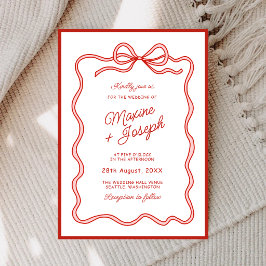 Invitación Cinta de Arco Dibujada a Mano Roja Boceto Boda
