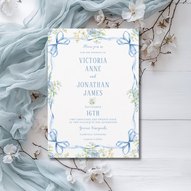 Invitación Cinta de arcos azules y Boda de marco floral (Subido por el creador)