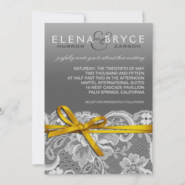 Invitación Cinta de arcos y amarillo Boda de encaje (Anverso)