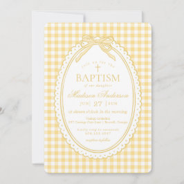 Invitación Cinta de Bautizo Coqueta de Gingham Amarillo