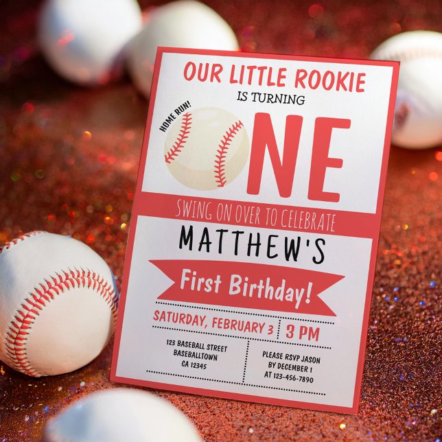 Invitación Cinta de Béisbol Moderno Cute Niños Primer Cumplea (Subido por el creador)