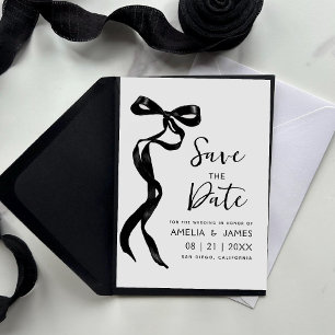 Invitación Cinta De Bow Negra Guardar El Boda De Fecha