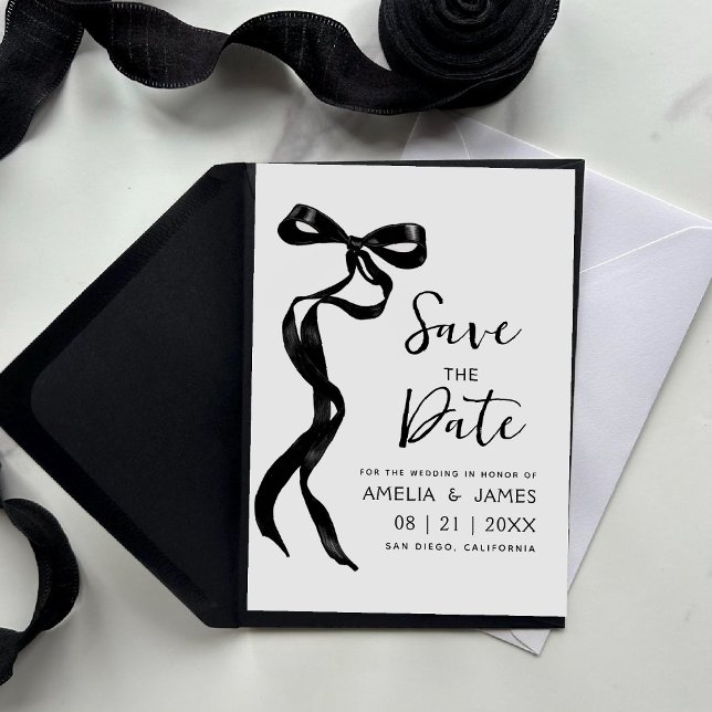 Invitación Cinta De Bow Negra Guardar El Boda De Fecha (Subido por el creador)