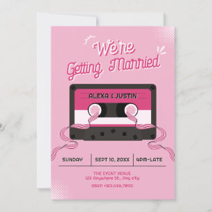 Invitación Cinta de casete de música rosa de boda