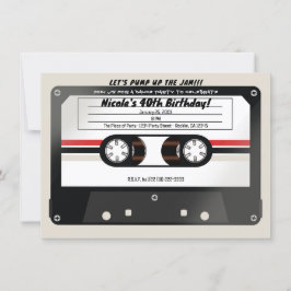 Invitación Cinta de Casete Retro Beige Gris Fiesta de Cumplea