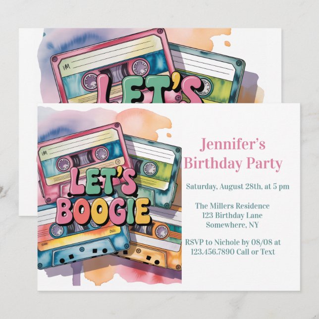 Invitación Cinta de Casete Retro ¡Vamos a Bailar Boogie! Cump (Anverso / Reverso)