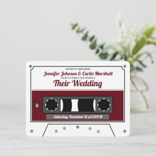 Invitación Cinta de casete retro vino rojo boda