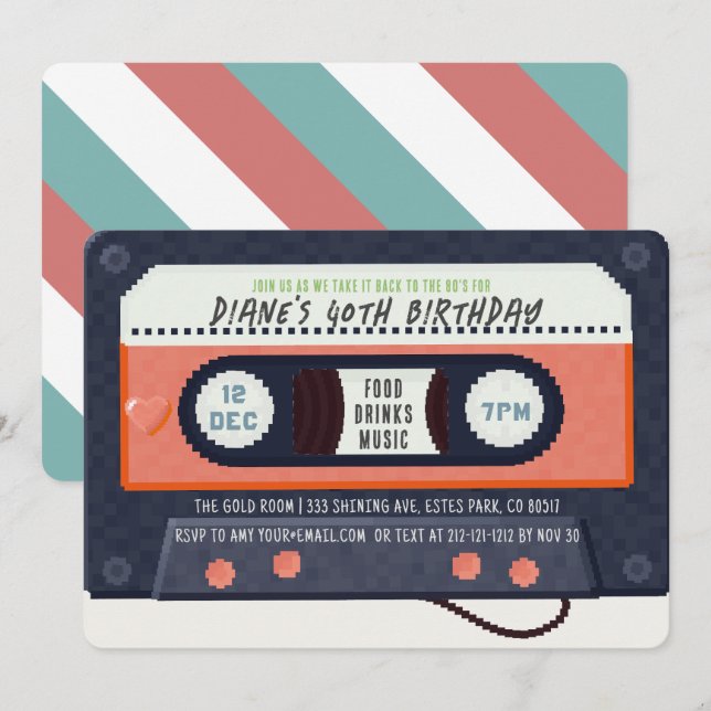 Invitación Cinta de Cassette de Retro 80 (Anverso / Reverso)
