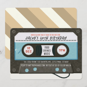 Invitación Cinta de Cassette de Retro 80 Cumpleaños Azul