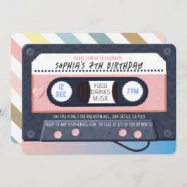 Invitación Cinta de Cassette de Retro 80 Cumpleaños Rosa