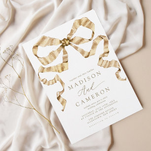 Invitación Cinta de color de agua obturada dorada y Boda blan