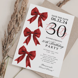 Invitación Cinta de Coqueta Roja Guardar Fecha Cumpleaños 30