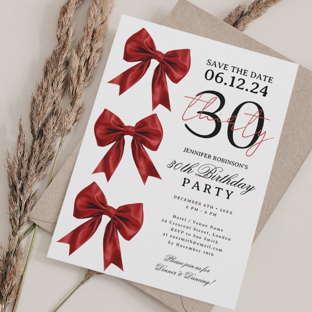 Invitación Cinta de Coqueta Roja Guardar Fecha Cumpleaños 30 (Subido por el creador)