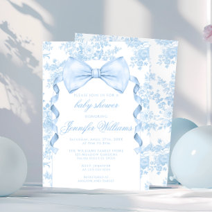 Invitación Cinta de Corbata de Lazo Toile Azul Francés para B
