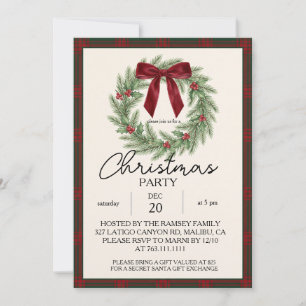 Invitación Cinta de corona de Navidad festiva para fiesta nav