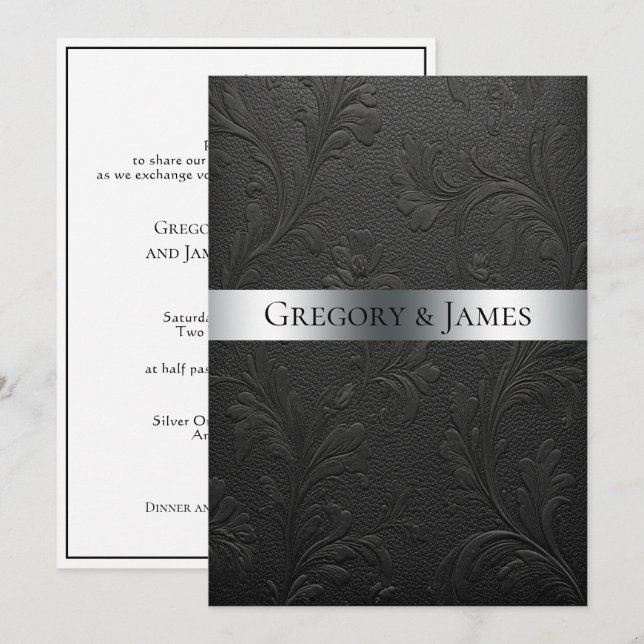 Invitación Cinta de cuero negro con herramienta de plata para (Anverso / Reverso)