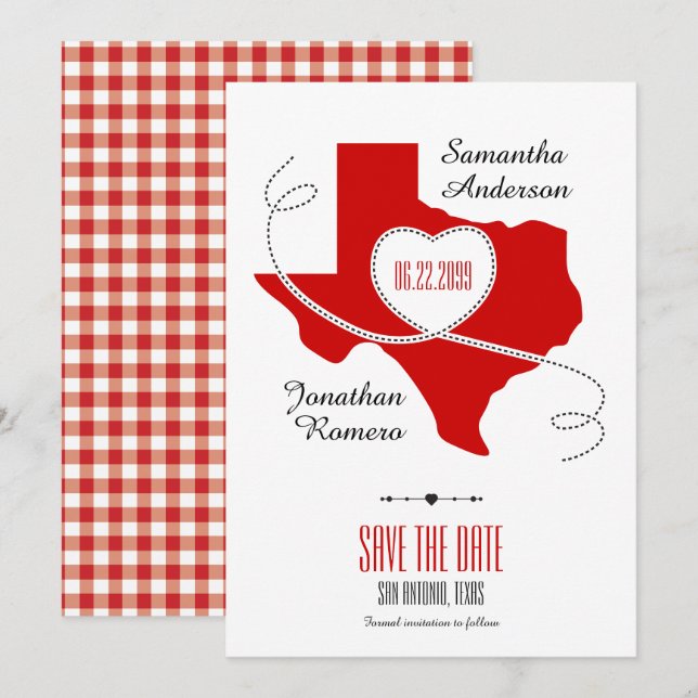 Invitación Cinta de Curling de Texas roja Guardar la invitaci (Anverso / Reverso)