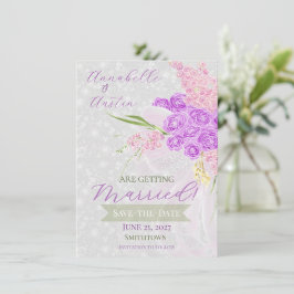 Invitación Cinta de encaje rosa Coquette en ramo para Save-Th