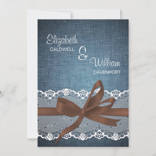 Invitación Cinta de encaje y bodas de amarre de desim (Anverso)