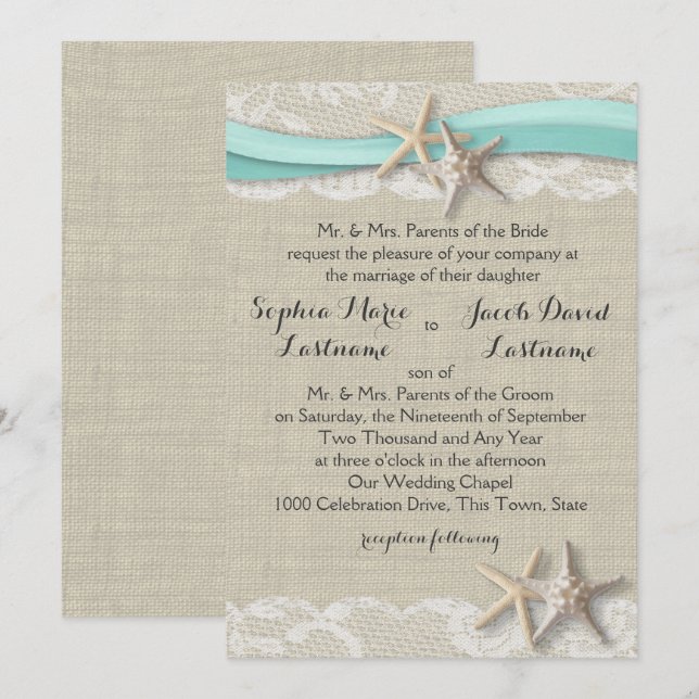 Invitación Cinta de estribor y encaje (Anverso / Reverso)