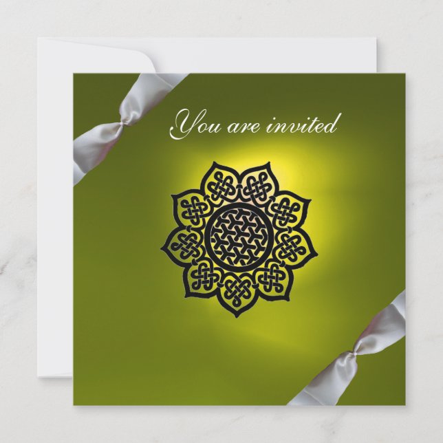 Invitación cinta de evento mágico blanco amarillo champán (Anverso)