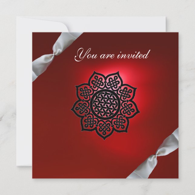 Invitación cinta de evento mágico blanco rojo champán (Anverso)