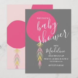 Invitación Cinta de Fiesta de Bebé Niña Globo Boho 