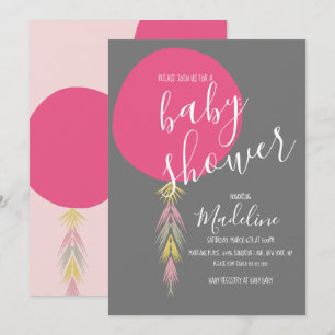 Invitación Cinta de Fiesta de Bebé Niña Globo Boho 