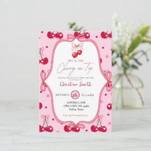 Invitación Cinta De Flor Rosada Cherry On Top Baby Shower