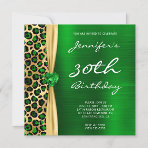 Invitación Cinta de gema de lámina de leopardo dorado esmeral