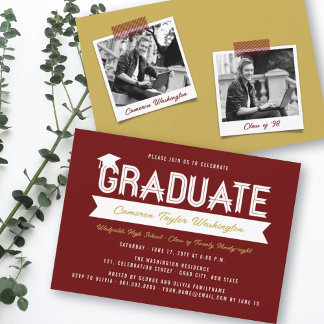 Invitación Cinta de Graduado Tipografía Negrita Fiesta de Gra