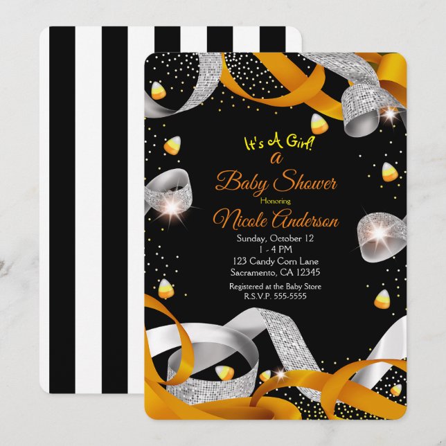 Invitación Cinta de Halloween y ducha de bebé de maíz de cara (Anverso / Reverso)