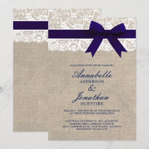 Invitación Cinta de la Armada en Burlap y Boda Rústico de Lac