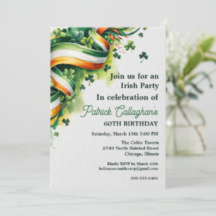 Invitación Cinta de la bandera irlandesa Trébol Verde Blanco 