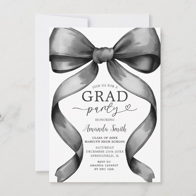Invitación Cinta de la fiesta de graduación de Black Bow mini (Anverso)