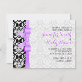 Invitación Cinta De Lavanda Boda De Damascos Blancos Y Negros
