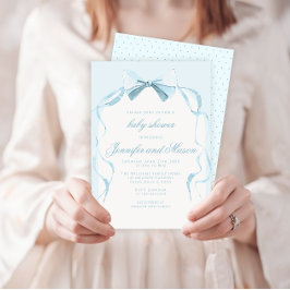 Invitación Cinta de lazo azul lindo boho baby boy ducha