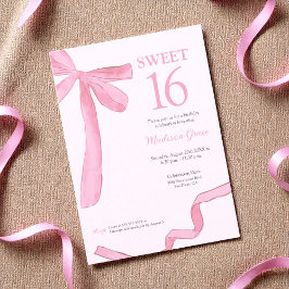 Invitación Cinta de Lazo Coquette Tendance Dulces 16 Rosa Bei