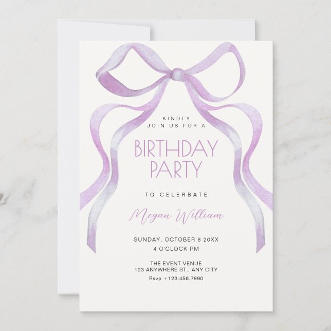 Invitación Cinta de lazo de cumpleaños (Anverso)