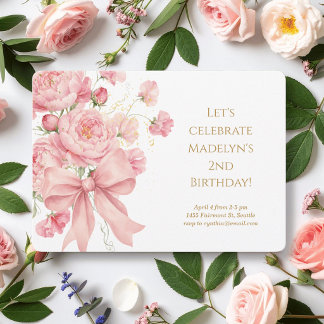 Invitación Cinta de lazo de peonías para cumpleaños
