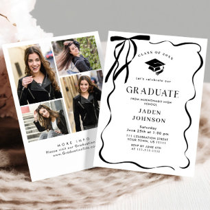 Invitación Cinta de lazo negra de moda 4 FOTO Fiesta de gradu