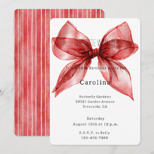 Invitación Cinta de lazo roja Cumpleaños 16 (o cualquier año)